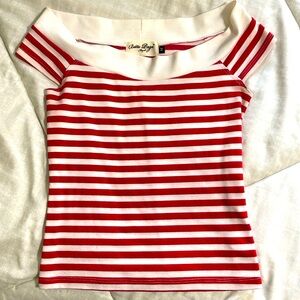 Bettie Page by Tatyana Red and White Striped Nautical Top. Medium.